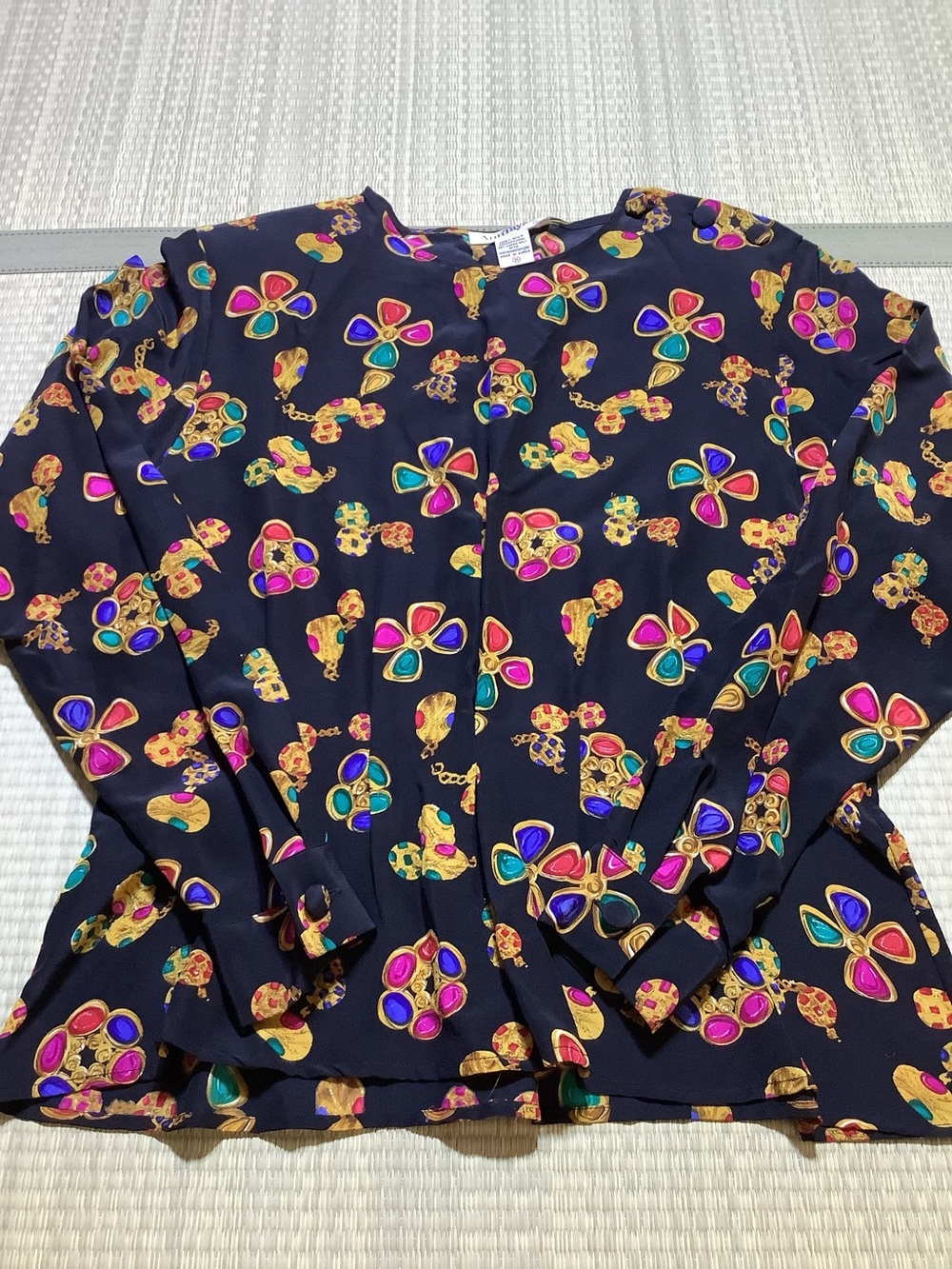 Vintage Ann Taylor Blouse 100% Silk Peplum Top Vibrant Jewel Print